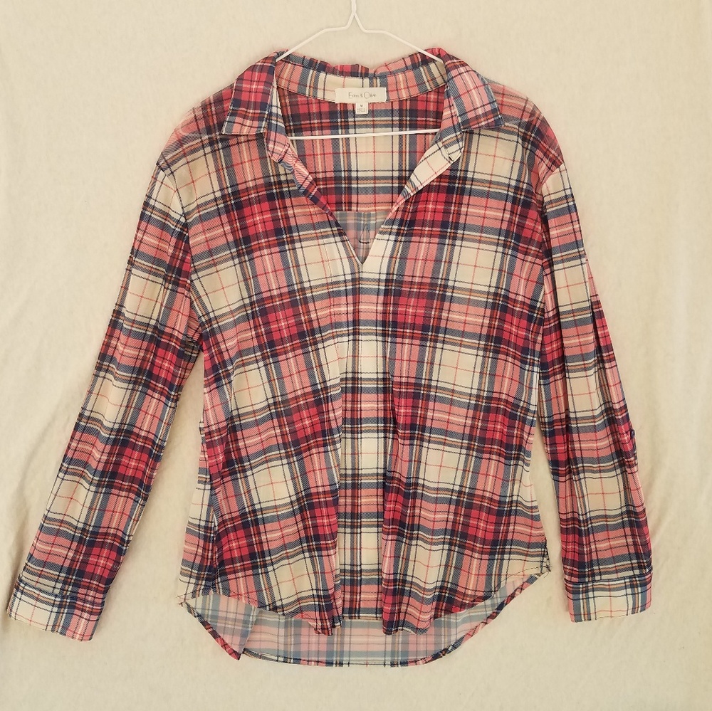 Eden&Olivia Blue, Pink and Yellow Plaid Sheer Top